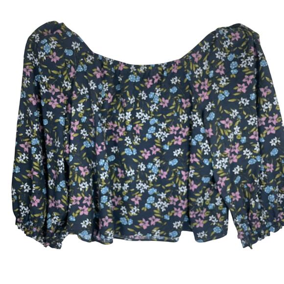 ana 4X Gray Floral Puff Sleeve Blouse Sweetheart Neck Boho Cottagecore Top - Picture 3 of 13